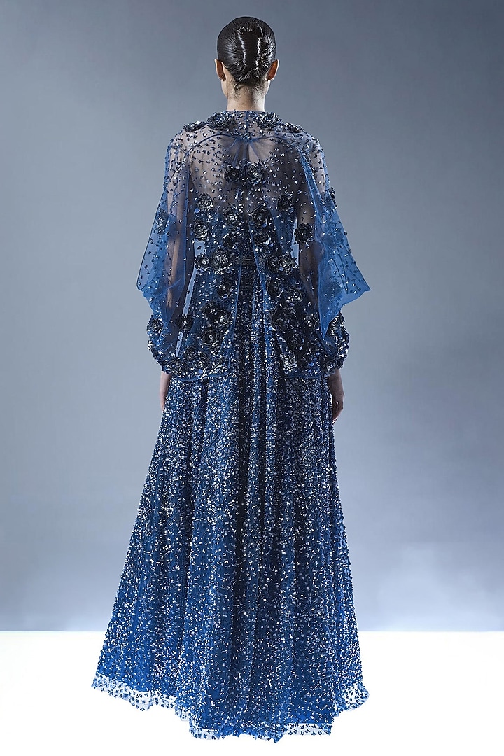 Marble Blue Tulle Sequins Embellished Corset Bridal Gown by Rohit Gandhi & Rahul Khanna at Pernia's Pop Up Shop