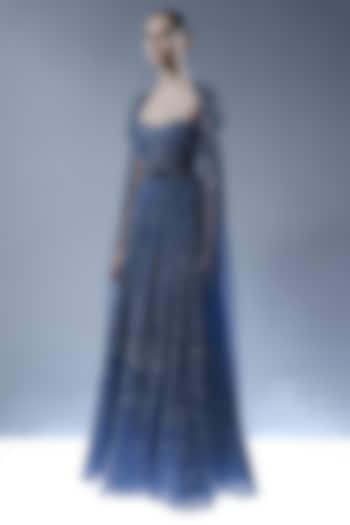 Sapphire Blue Tulle Beads Embellished Bridal Gown by Rohit Gandhi & Rahul Khanna at Pernia's Pop Up Shop