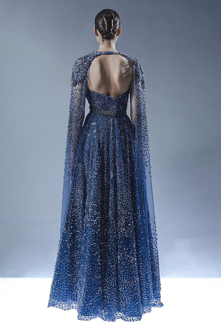 Sapphire Blue Tulle Beads Embellished Bridal Gown by Rohit Gandhi & Rahul Khanna at Pernia's Pop Up Shop