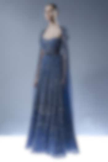 Sapphire Blue Tulle Beads Embellished Bridal Gown by Rohit Gandhi & Rahul Khanna at Pernia's Pop Up Shop
