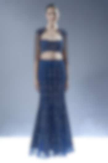 Blue Marble Tulle Sequins Embellished Mermaid Bridal Lehenga Set by Rohit Gandhi & Rahul Khanna at Pernia's Pop Up Shop