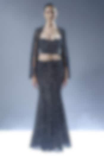 Navy Blue Tulle Embellished Bridal Lehenga Set by Rohit Gandhi & Rahul Khanna at Pernia's Pop Up Shop