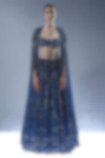 Marble Blue Tulle Bugle Beads Embellished Bridal Lehenga Set by Rohit Gandhi & Rahul Khanna at Pernia's Pop Up Shop
