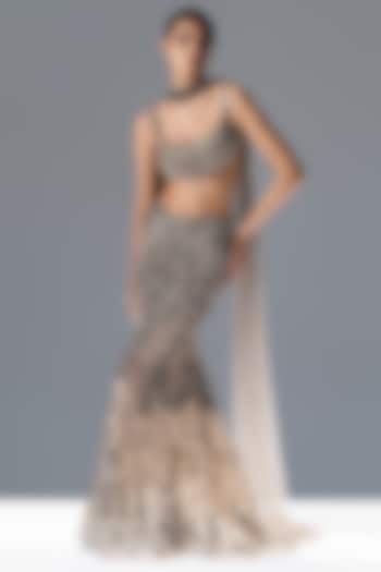 Dove Grey Motifs Hand Embellished Sculpted Bridal Lehenga Set by Rohit Gandhi & Rahul Khanna at Pernia's Pop Up Shop