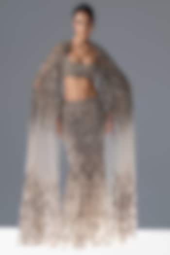Champagne Tulle Crystal Embroidered Bridal Lehenga Set by Rohit Gandhi & Rahul Khanna at Pernia's Pop Up Shop