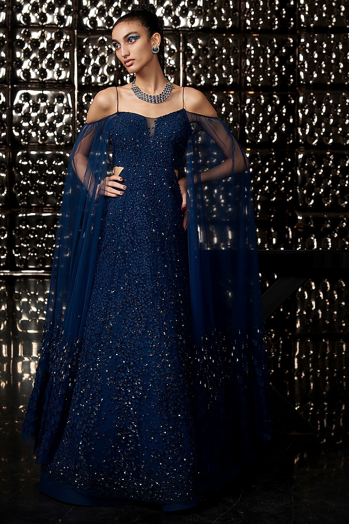 Galaxy Blue Embellished Gown by Rohit Gandhi & Rahul Khanna