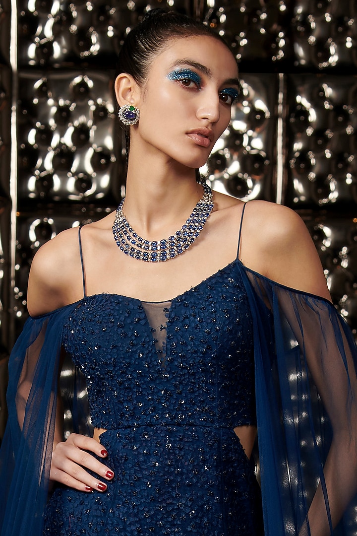 Galaxy Blue Embellished Bridal Gown by Rohit Gandhi & Rahul Khanna at Pernia's Pop Up Shop