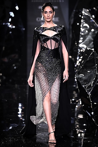 Black Silk Wing Cape by Rohit Gandhi & Rahul Khanna