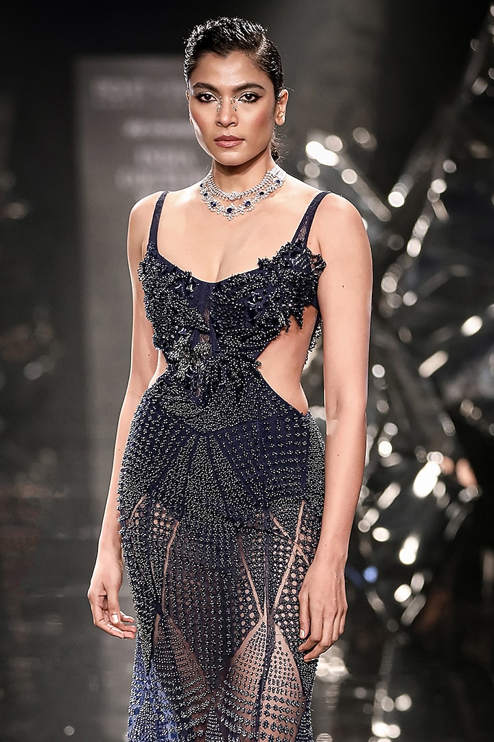 Pacific Blue Tulle & Silk Organza Corset Bridal Gown by Rohit Gandhi & Rahul Khanna at Pernia's Pop Up Shop