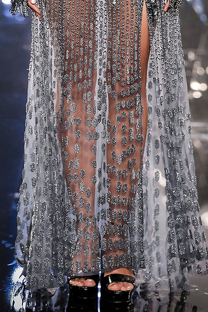 Slate Blue Silk Tulle Sequins Bridal Gown by Rohit Gandhi & Rahul Khanna at Pernia's Pop Up Shop