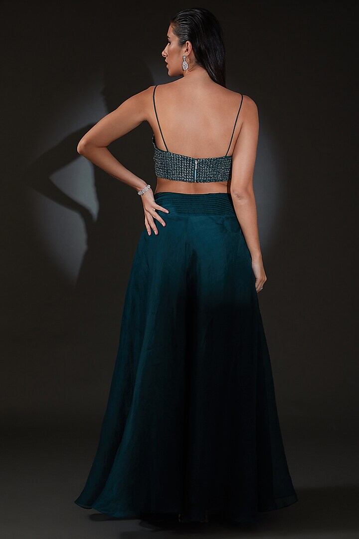 Teal Viscose Crystal Embellished Jacket Bridal Lehenga Set by Rohit Gandhi & Rahul Khanna at Pernia's Pop Up Shop