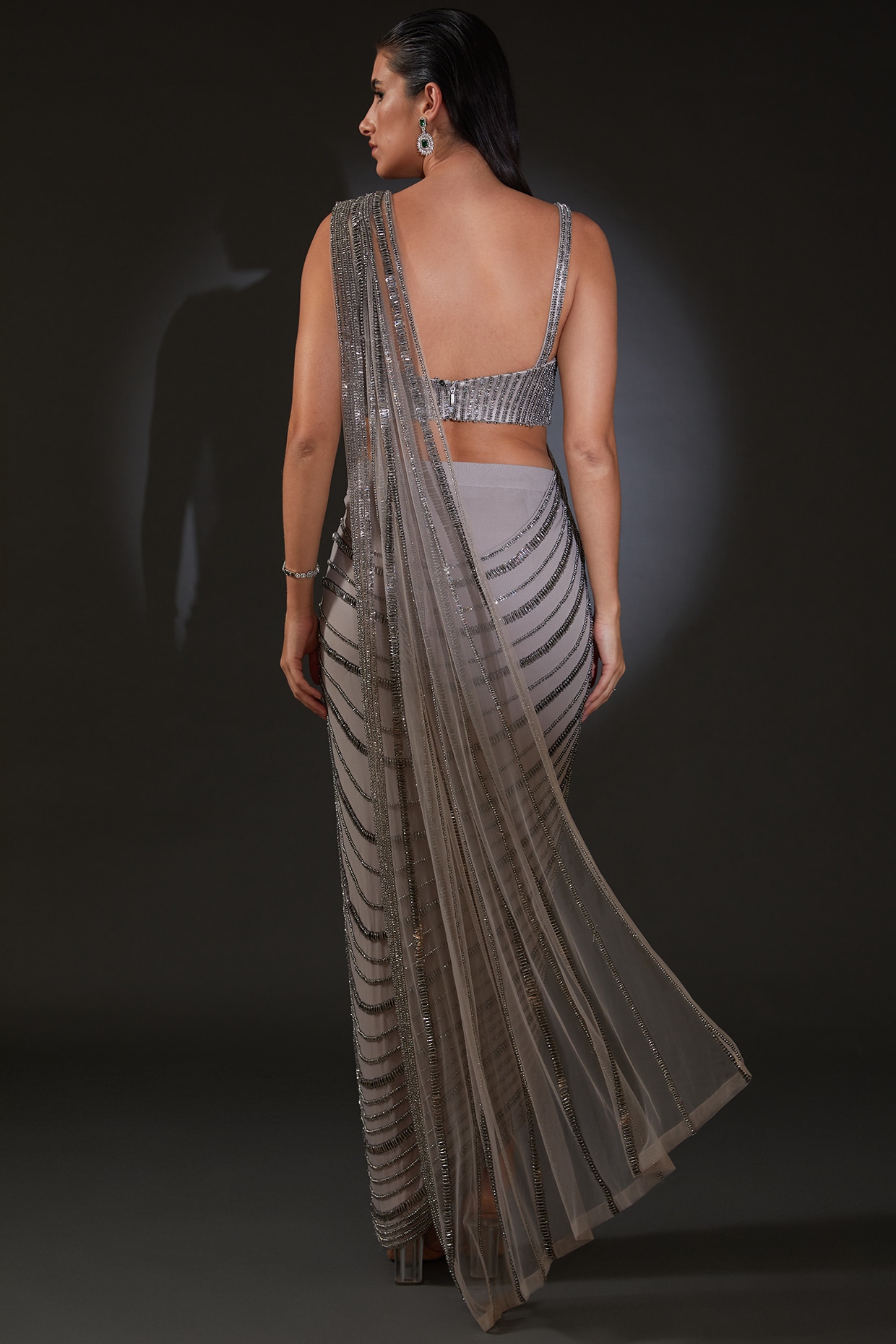 Buy Silver Tulle Embellished Sequins One Shoulder Ombre Saree Gown For  Women by Rohit Gandhi + Rahul Khanna Online at Aza Fashions.