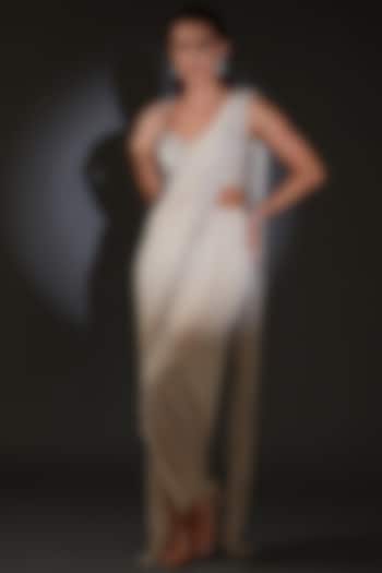 Ivory Tulle Embroidered Draped Saree Set by Rohit Gandhi & Rahul Khanna