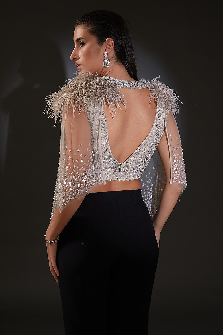 Beige Tulle Sequins Embellished Cape by Rohit Gandhi & Rahul Khanna at Pernia's Pop Up Shop
