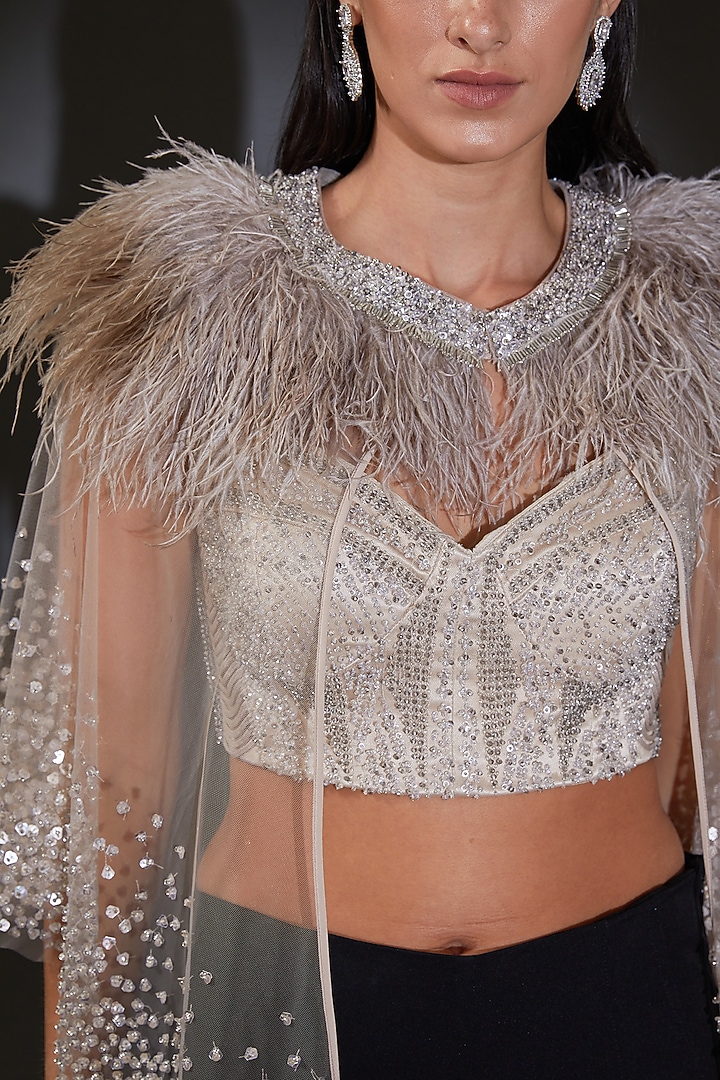 Beige Tulle Sequins Embellished Cape by Rohit Gandhi & Rahul Khanna at Pernia's Pop Up Shop