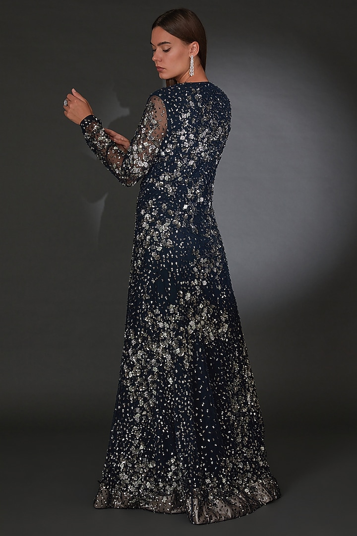 Navy Blue Nylon Polyester Embellished Jacket by Rohit Gandhi & Rahul Khanna at Pernia's Pop Up Shop
