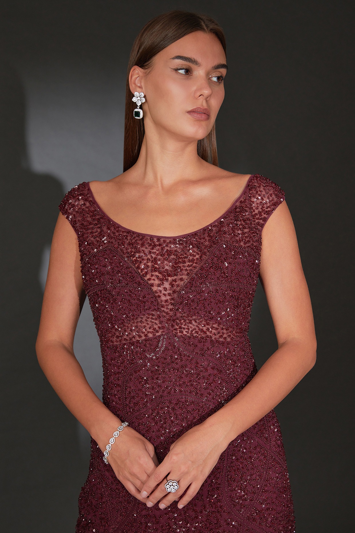 Maroon Tulle Embellished Gown by Rohit Gandhi & Rahul Khanna