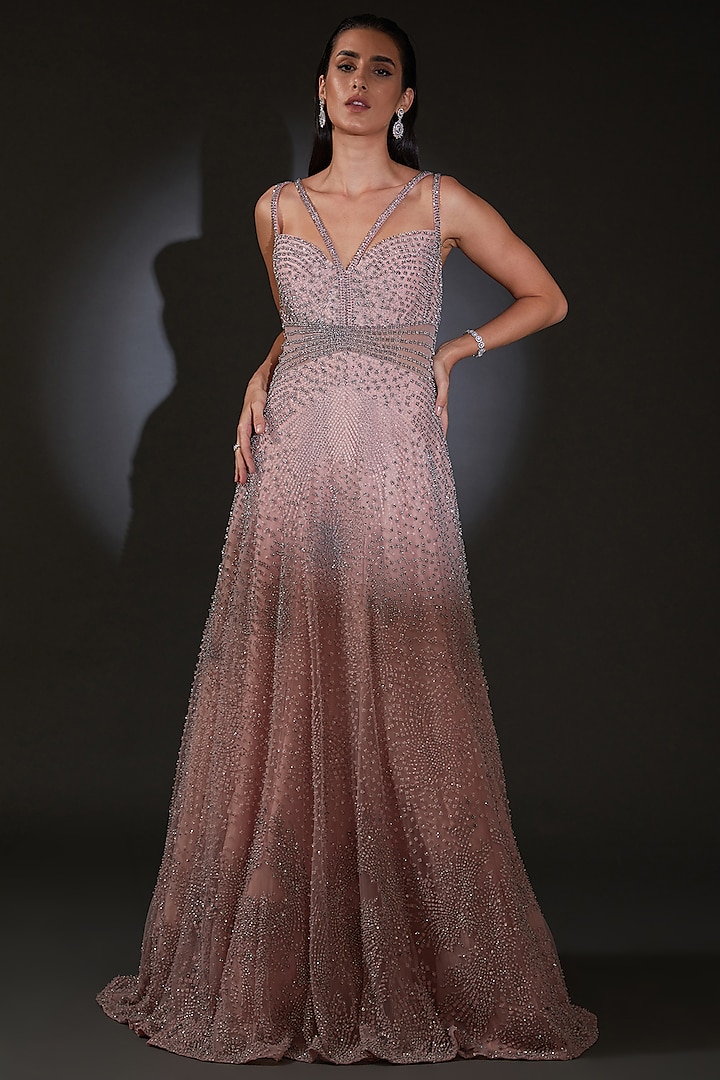 Periwinkle Tulle Metallic Embellished Gown by Rohit Gandhi & Rahul Khanna