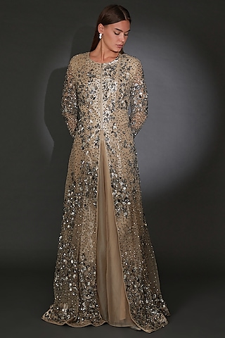 Beige Nylon Polyester Embellished Jacket Set by Rohit Gandhi & Rahul Khanna