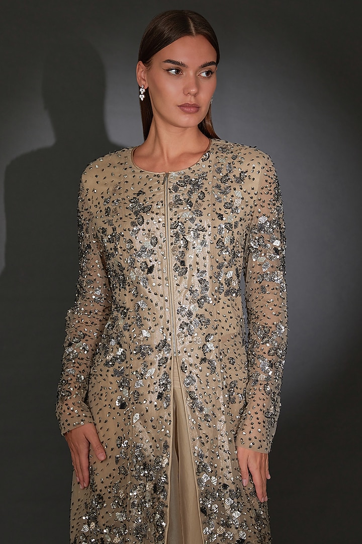 Beige Nylon Polyester Embellished Jacket Set by Rohit Gandhi & Rahul Khanna at Pernia's Pop Up Shop