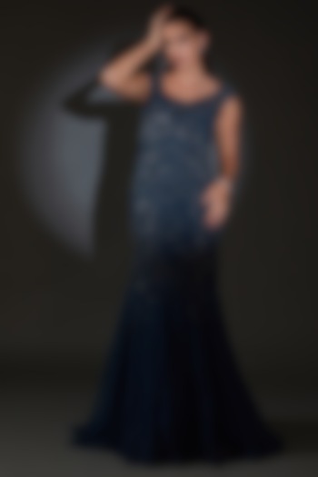 Galaxy Blue Tulle Sequins Embellished Bridal Gown by Rohit Gandhi & Rahul Khanna at Pernia's Pop Up Shop