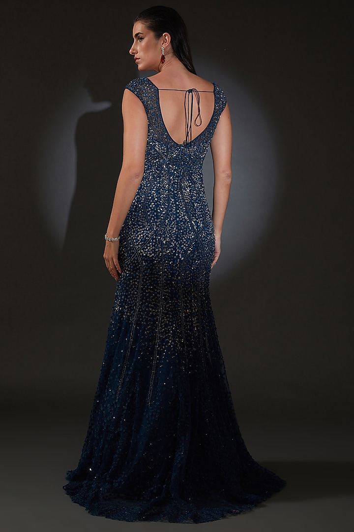 Galaxy Blue Tulle Sequins Embellished Bridal Gown by Rohit Gandhi & Rahul Khanna at Pernia's Pop Up Shop