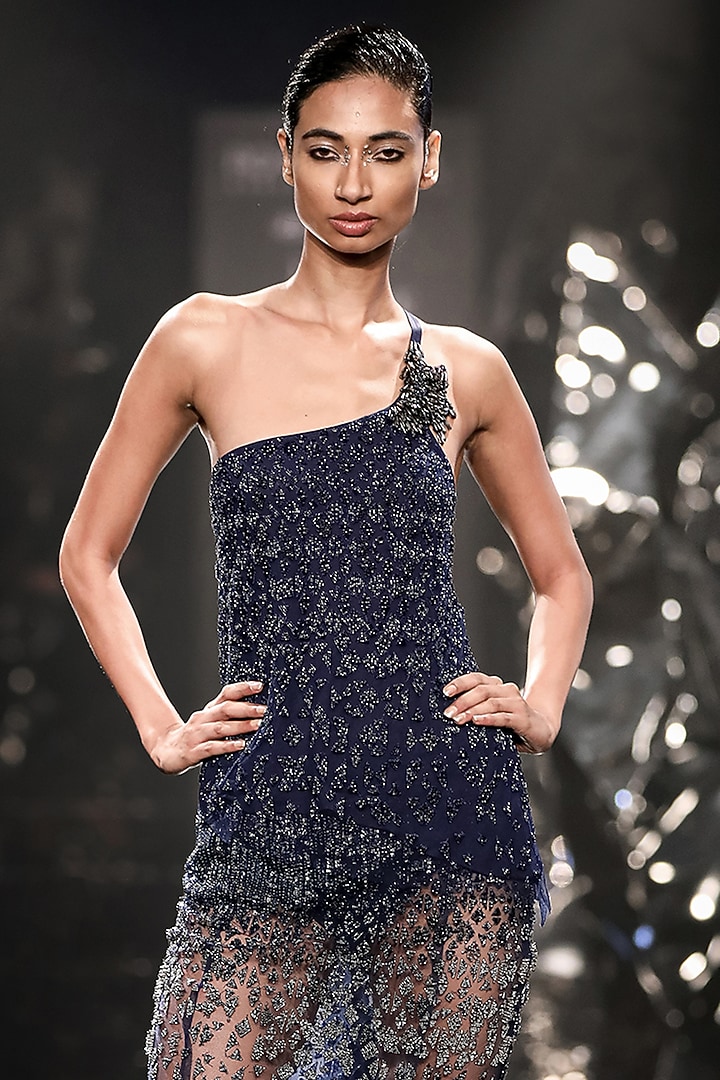 Pacific Blue Tulle & Silk Embroidered Skirt Set by Rohit Gandhi & Rahul Khanna at Pernia's Pop Up Shop