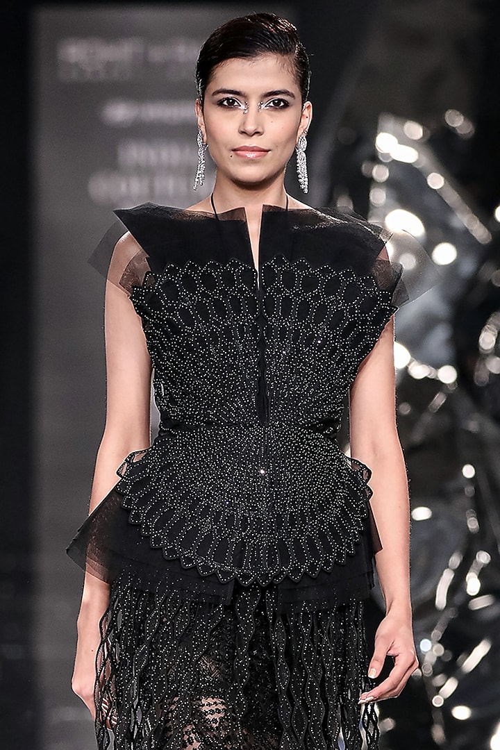 Black Silk Cut-Beads Embroidered Jacket Set by Rohit Gandhi & Rahul Khanna at Pernia's Pop Up Shop