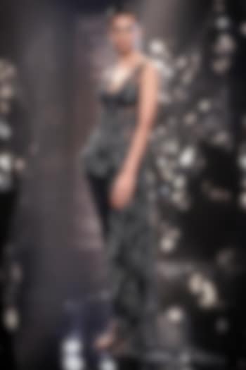 Navy Blue Tulle Metallic Embellished Top by Rohit Gandhi & Rahul Khanna at Pernia's Pop Up Shop