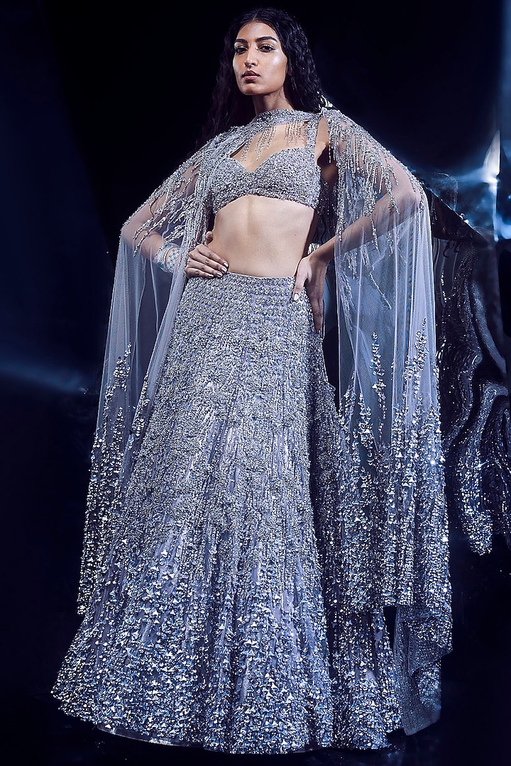 Rose Seel Tulle Rhinestone & Swarovski Crystal Work Bridal Lehenga Set by Rohit Gandhi & Rahul Khanna at Pernia's Pop Up Shop