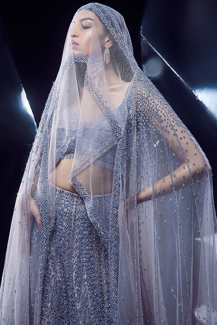 Sandstone Tulle Sequins & Crystal Bead Embellished Bridal Lehenga Set by Rohit Gandhi & Rahul Khanna at Pernia's Pop Up Shop