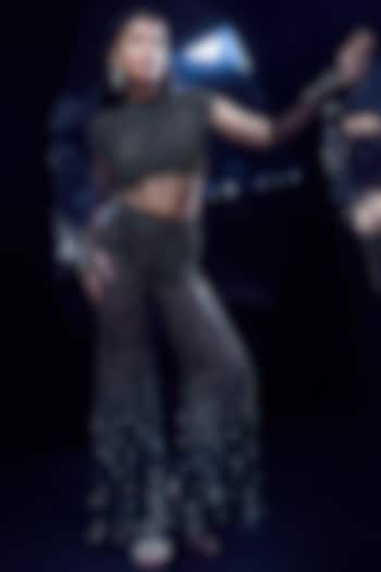 Black Silk Tulle Sequins Bridal Sharara Set by Rohit Gandhi & Rahul Khanna at Pernia's Pop Up Shop