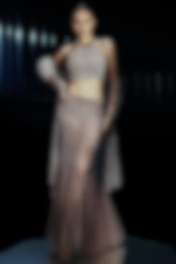 Blush Pink & Gold Tulle Pearl Embroidered Bridal Lehenga Set by Rohit Gandhi & Rahul Khanna at Pernia's Pop Up Shop