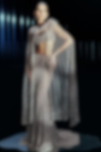 Khaki Colored Tulle Pearl Embellished Bridal Lehenga Set by Rohit Gandhi & Rahul Khanna at Pernia's Pop Up Shop