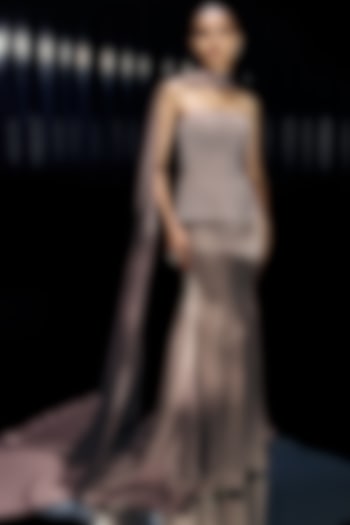 Vintage Rose Poly Satin Draped Skirt Set by Rohit Gandhi & Rahul Khanna at Pernia's Pop Up Shop