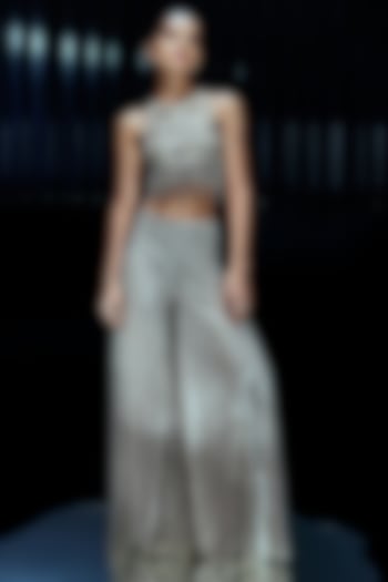 Silver Lame & Tulle Sequins Embellished Pant Set by Rohit Gandhi & Rahul Khanna at Pernia's Pop Up Shop