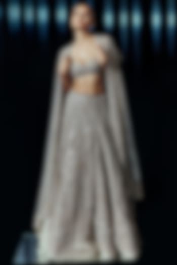 Silver Tulle & Poly Organza Embroidered Jacket Bridal Lehenga Set by Rohit Gandhi & Rahul Khanna at Pernia's Pop Up Shop