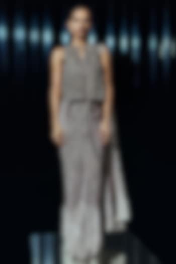 Silver Tissue & Viscose Crepe Embroidered Concept Bridal Saree Set by Rohit Gandhi & Rahul Khanna at Pernia's Pop Up Shop