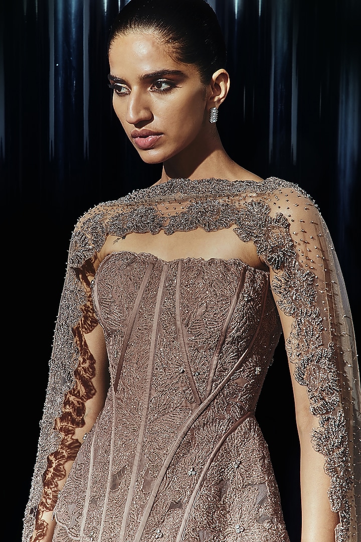 Vintage Rose Tulle Cutdana Embroidered Skirt Set by Rohit Gandhi & Rahul Khanna at Pernia's Pop Up Shop