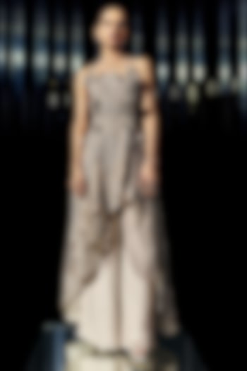 Silver Tulle & Viscose Crepe 3D Floral Embroidered Party Wear Dress by Rohit Gandhi & Rahul Khanna at Pernia's Pop Up Shop