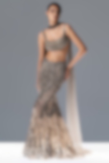 Dove Grey Motifs Hand Embellished Sculpted Bridal Lehenga Set by Rohit Gandhi & Rahul Khanna at Pernia's Pop Up Shop