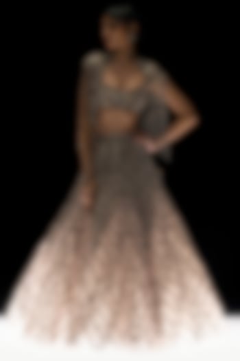 Dove Grey Tulle Crystal Motifs Embroidered Bridal Lehenga Set by Rohit Gandhi & Rahul Khanna at Pernia's Pop Up Shop