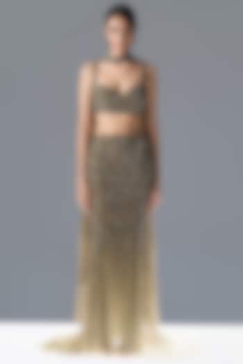 Fern Green Tulle Crystal Embellished Bridal Lehenga Set by Rohit Gandhi & Rahul Khanna at Pernia's Pop Up Shop