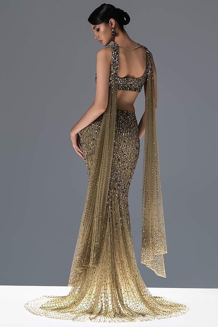 Fern Green Tulle Crystal Embellished Bridal Lehenga Set by Rohit Gandhi & Rahul Khanna at Pernia's Pop Up Shop