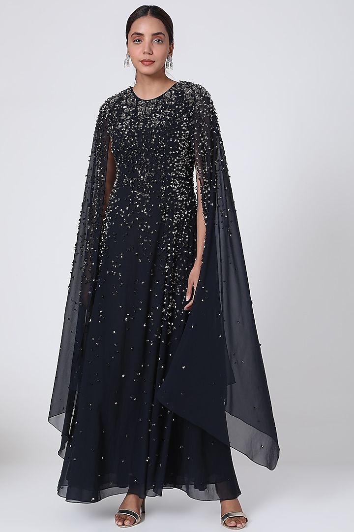 Navy Blue Viscose Dress by Rohit Gandhi & Rahul Khanna