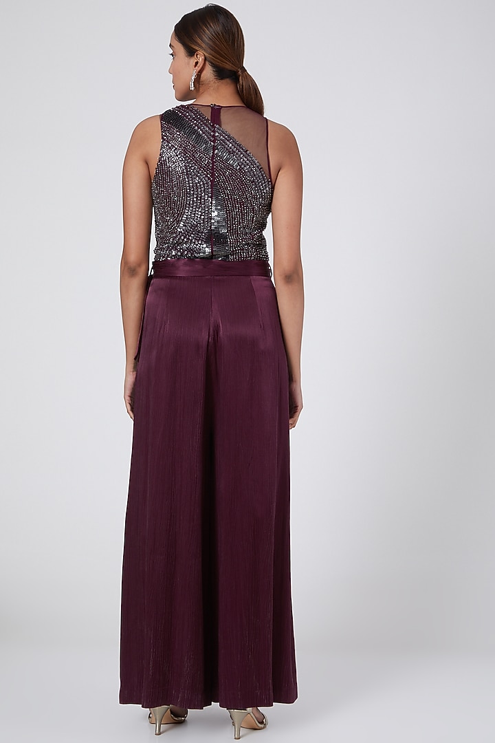 Burgundy Embellished Jumpsuit by Rohit Gandhi & Rahul Khanna at Pernia's Pop Up Shop