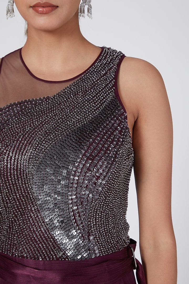 Burgundy Embellished Jumpsuit by Rohit Gandhi & Rahul Khanna at Pernia's Pop Up Shop