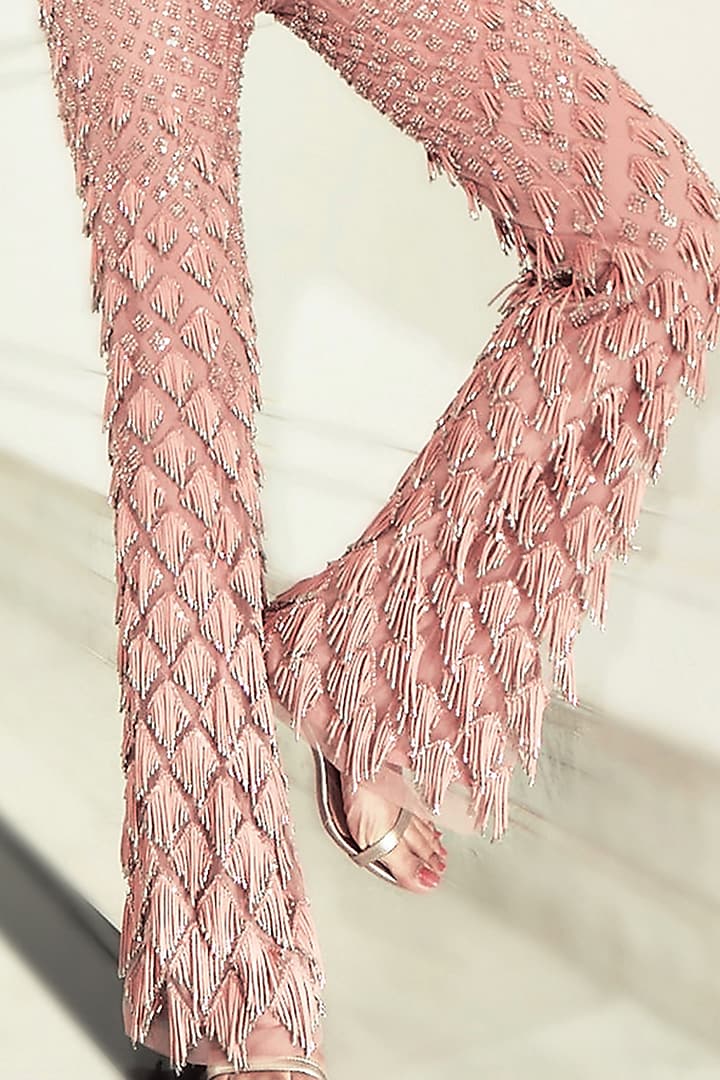 Salmon Pink Tulle Sequins Embroidered Co-Ord Set by Rohit Gandhi & Rahul Khanna at Pernia's Pop Up Shop