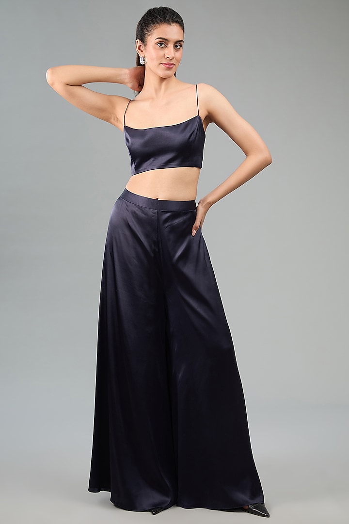 Navy Blue Tulle Hand & Machine Embroidered Cape Set by Rohit Gandhi & Rahul Khanna at Pernia's Pop Up Shop
