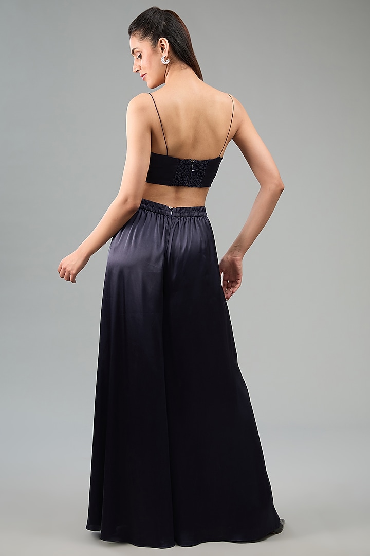 Navy Blue Tulle Hand & Machine Embroidered Cape Set by Rohit Gandhi & Rahul Khanna at Pernia's Pop Up Shop